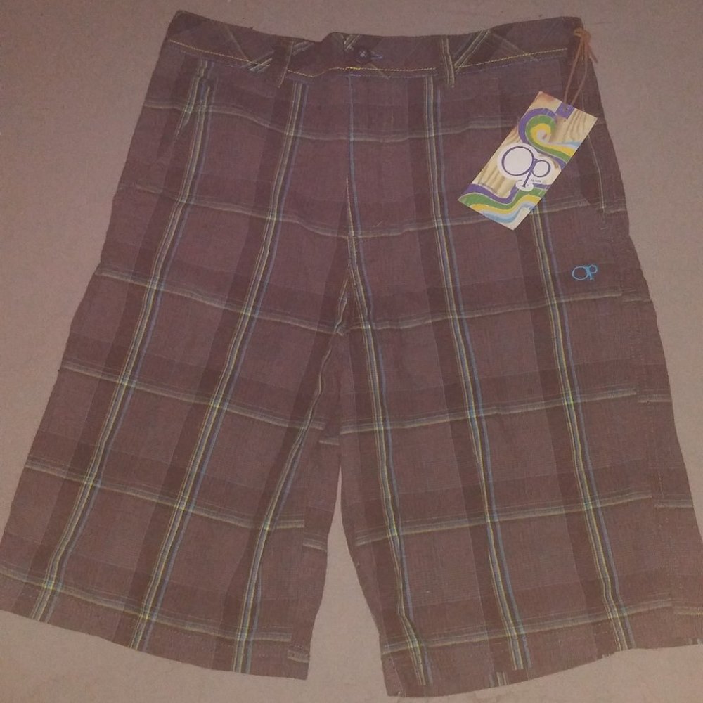 OP Blue Green Gray Plaid Boys 16 Shorts